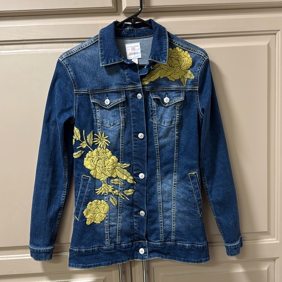 LuLaRoe Jackets & Blazers - Lularoe Jean Jacket Womens with Gold Embroidery Flowers Size XS